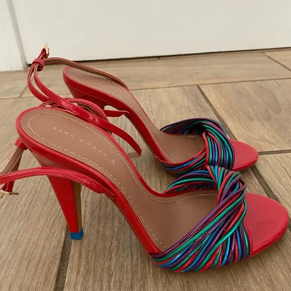 Patent Zara Leather High Heel Sandals Red With Multicolor Patent